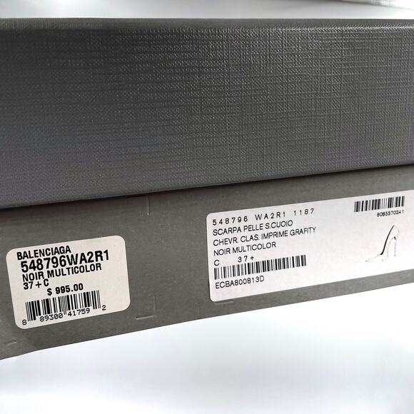 Balenciaga Graffiti Knife Pumps Black Leather Heels Pointed Sz 37.5 / 7.5 US - Picture 12 of 12